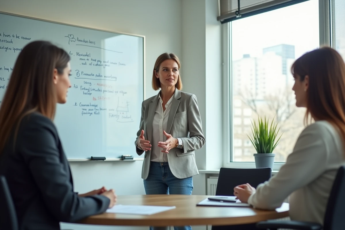 Une femme adapte le ton de son discours selon le contexte lors d'une réunion d'équipe