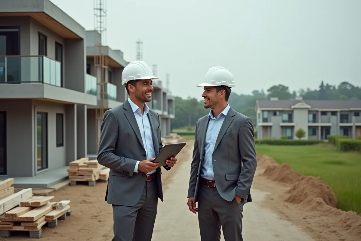 Homme en costume parlant avec un architecte sur un chantier