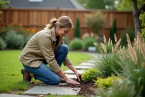 Femme d'âge moyen en jardinage arrangeant des plantes ornementales